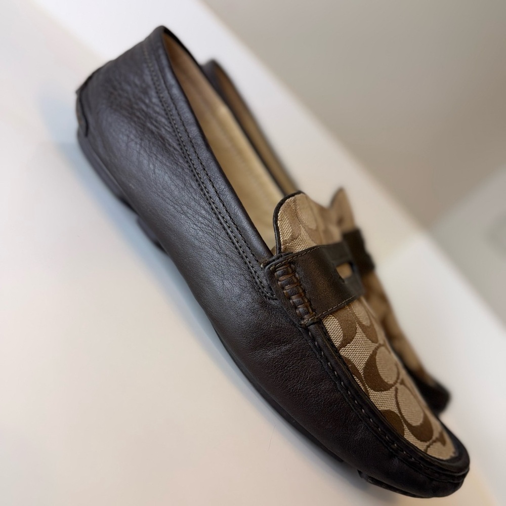 Coach Men’s Neal Signature C Jacquard Leather Driving Loafers Brown Q907 Size 13 - Picture 5 of 12